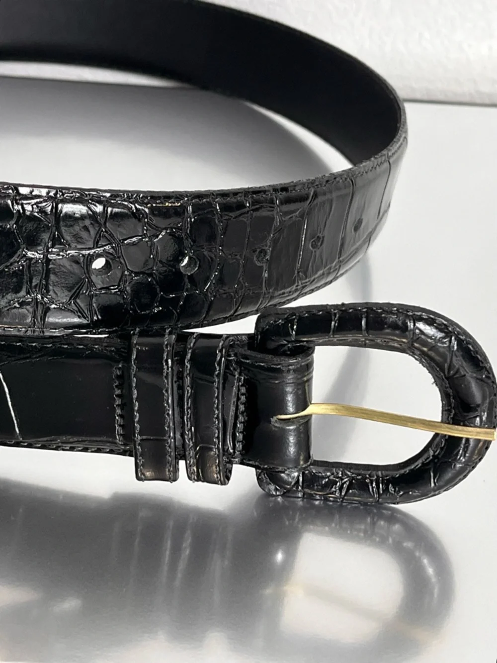 Nordstrom Black Alligator Grain Leather Belt Women’s L 32 Vintage Pristine